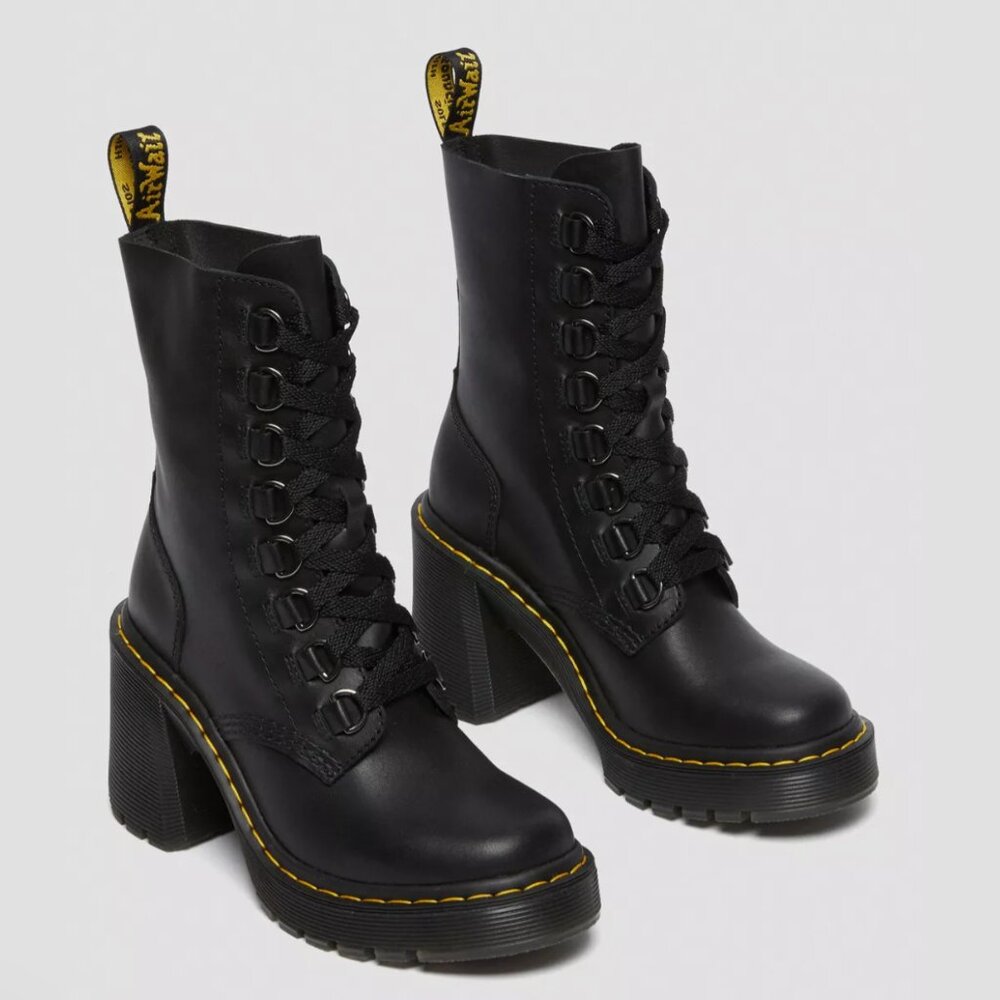 Like New Dr. Martens Chesney Leather Flared Heel Lace Up Boots - Women's 6